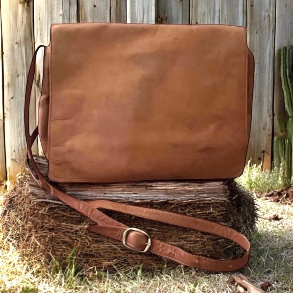 VINTAGE LEATHER EXPORT SATCHEL BAG Brown Multi- Compartment Front Flap 1081-57